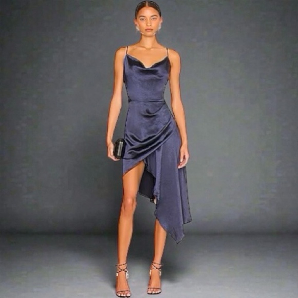 NWT FREE PEOPLE x Elliatt Gloria Asymmetric Silk Dress - Grape Purple Large